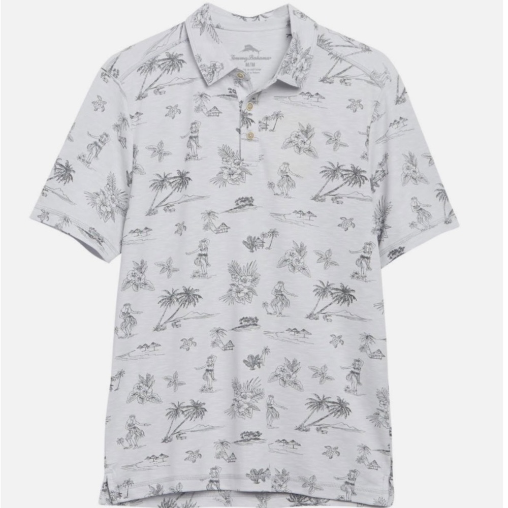 Tommy Bahama Men's Tropical Short Sleeve Polo Shirt Zinc Gray nwt
